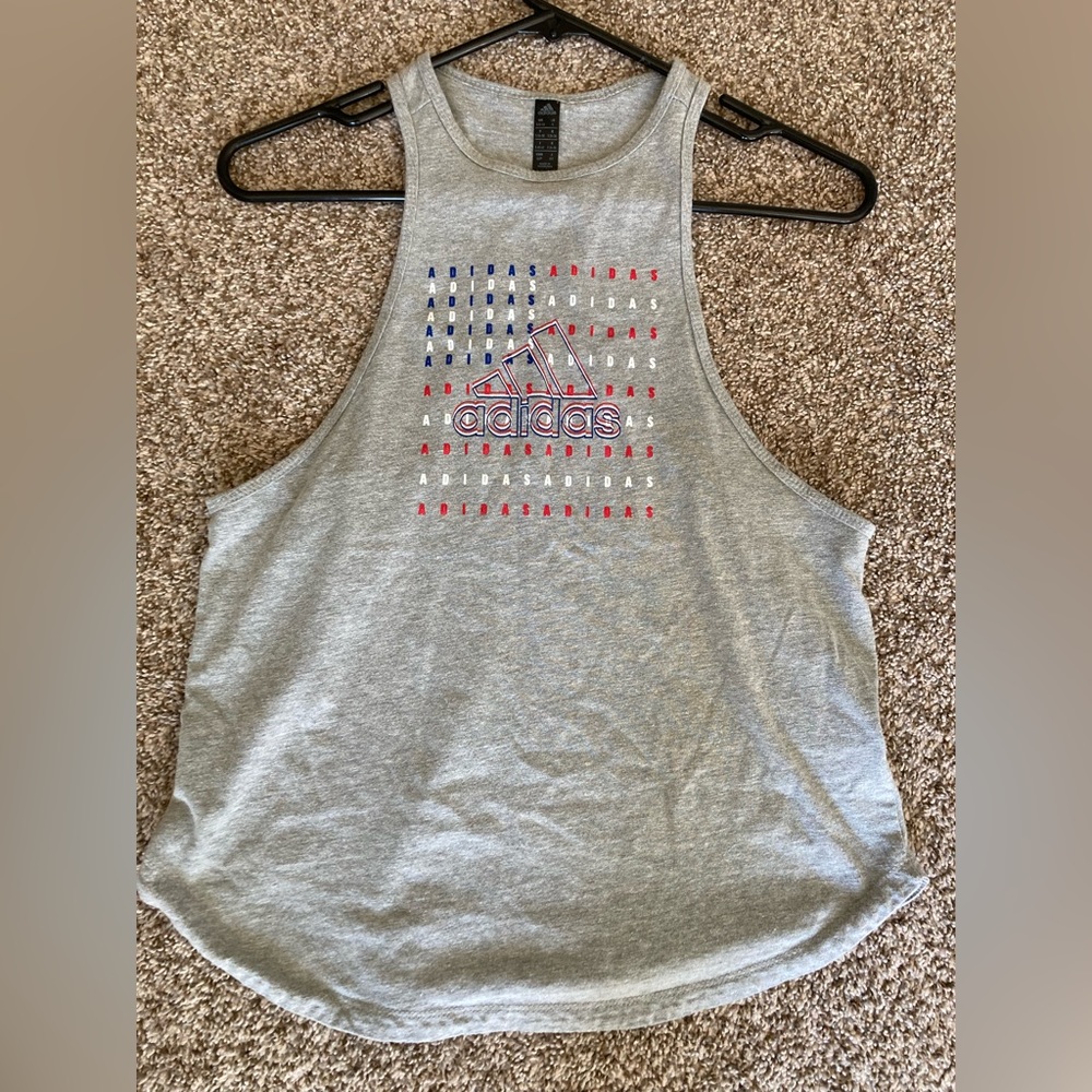 Adidas racer back gym tank red white and blue